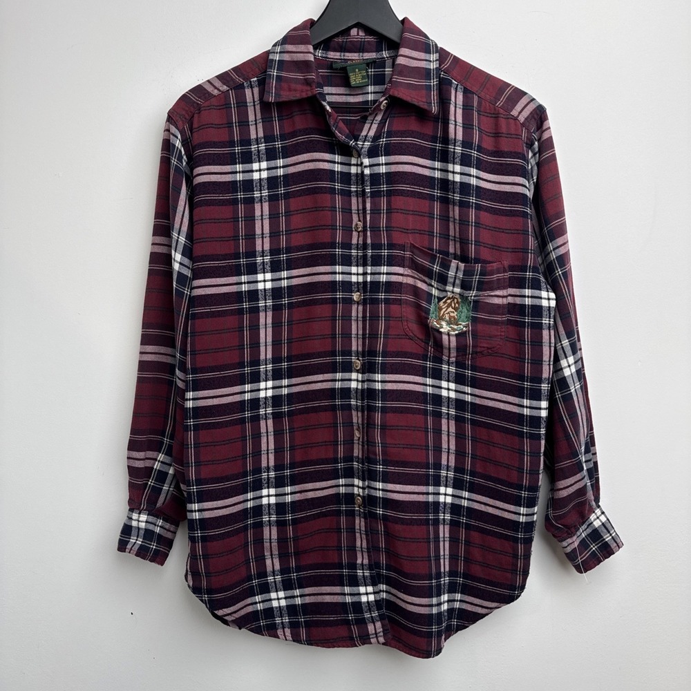 VTG Charter Club Button Up Shirt Womens‎ 8 Red Plaid Wilderness Long Sleeve